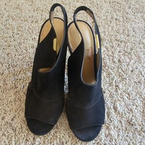 Coach Heels Black Lexia Nubuck Suede Slingback PeepToe Sandal Leather Sz 7